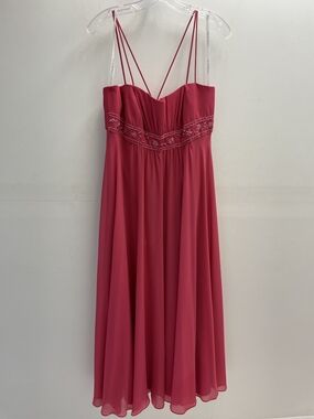 David's Bridal Berry Spaghetti-Strap Dress with Embellished Waistband Size 14